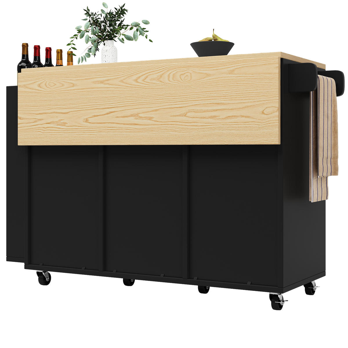 KÜCHENINSEL Schwarz Holzoptik mit Arbeitsplatte & Schiebetüren - Schwarz, Holz (42/90/110cm) - SHOPENTRA