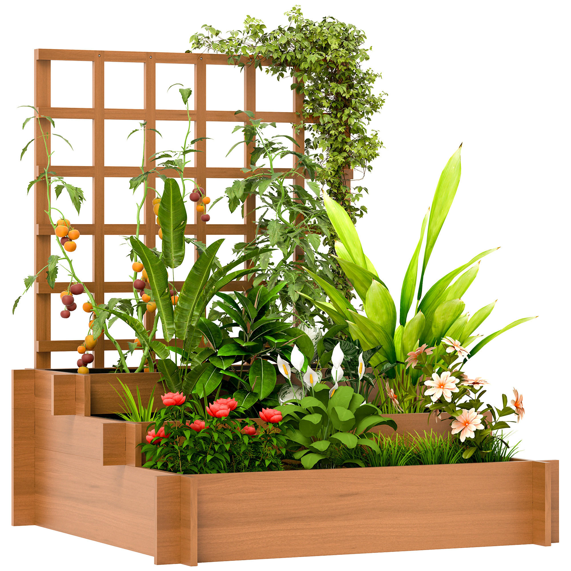 HOCHBEET DE-05366 3-stufig, mit Rankhilfe & Vlies Braun - Braun, Holz (95/110/95cm) - ComfortXL