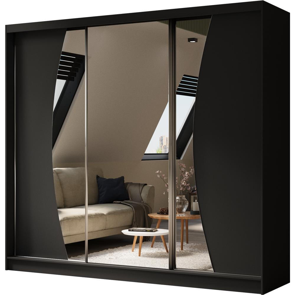 SCHWEBETÜRENSCHRANK Vox 240/216/61 schwarz mit Spiegel und Schubladen - Schwarz, Holzwerkstoff (240/216/61cm) - Beautysofa