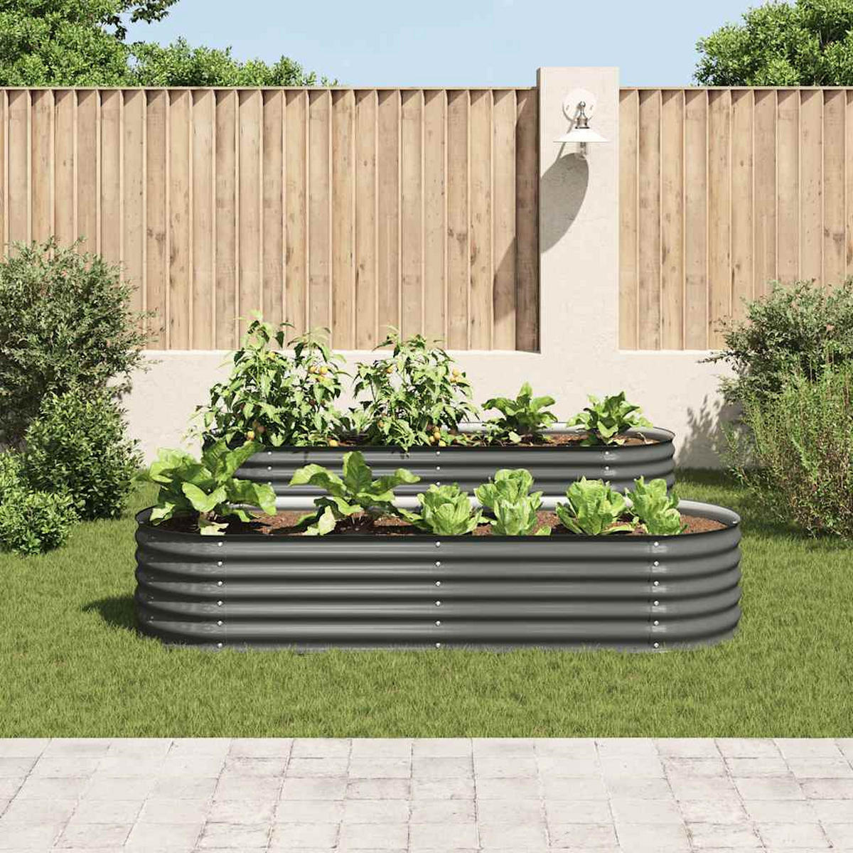 RUNDES Hochbeet für Garten BLUMO | Verzinkter Stahl | 240x80x44cm, Grau - Grau, Metall (240/44/80cm) - DELUKE
