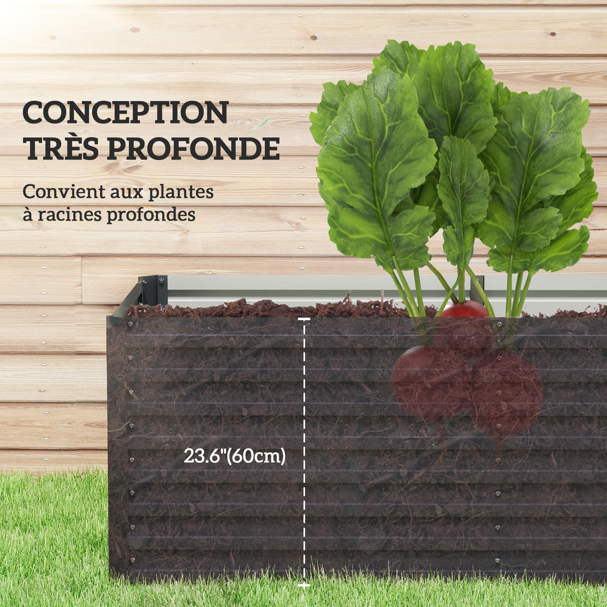 HOCHBEET DE-12169 160/80/60 cm offener Boden Grau - Dunkelgrau, Metall (160/60/80cm) - ComfortXL