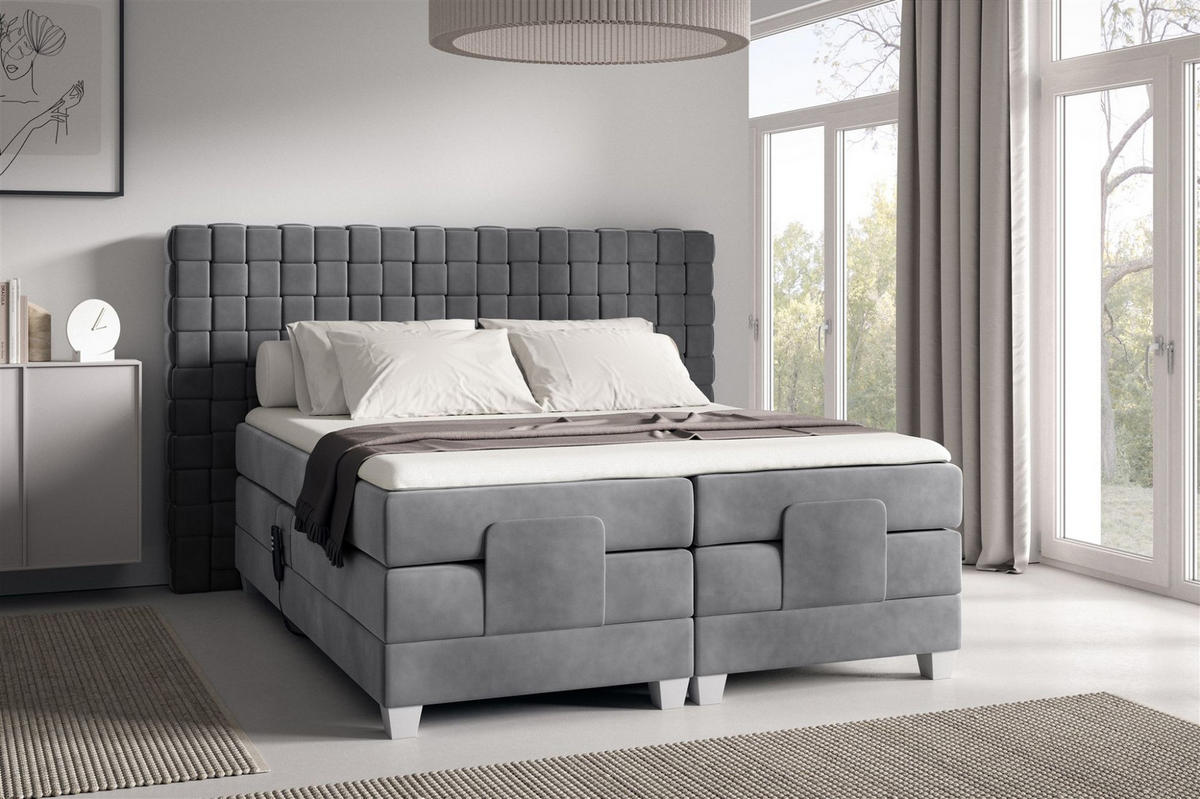 BOXSPRINGBETT Elektrisch Vidal - Grau, Holzwerkstoff/Textil (140/200cm) - Fun Möbel