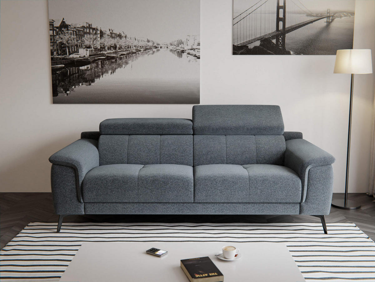SOFA FIERO 3-Sitzer, dunkelgrau - Dunkelgrau/Schwarz, Holzwerkstoff/Textil (212/82/103cm) - Courtois Laville