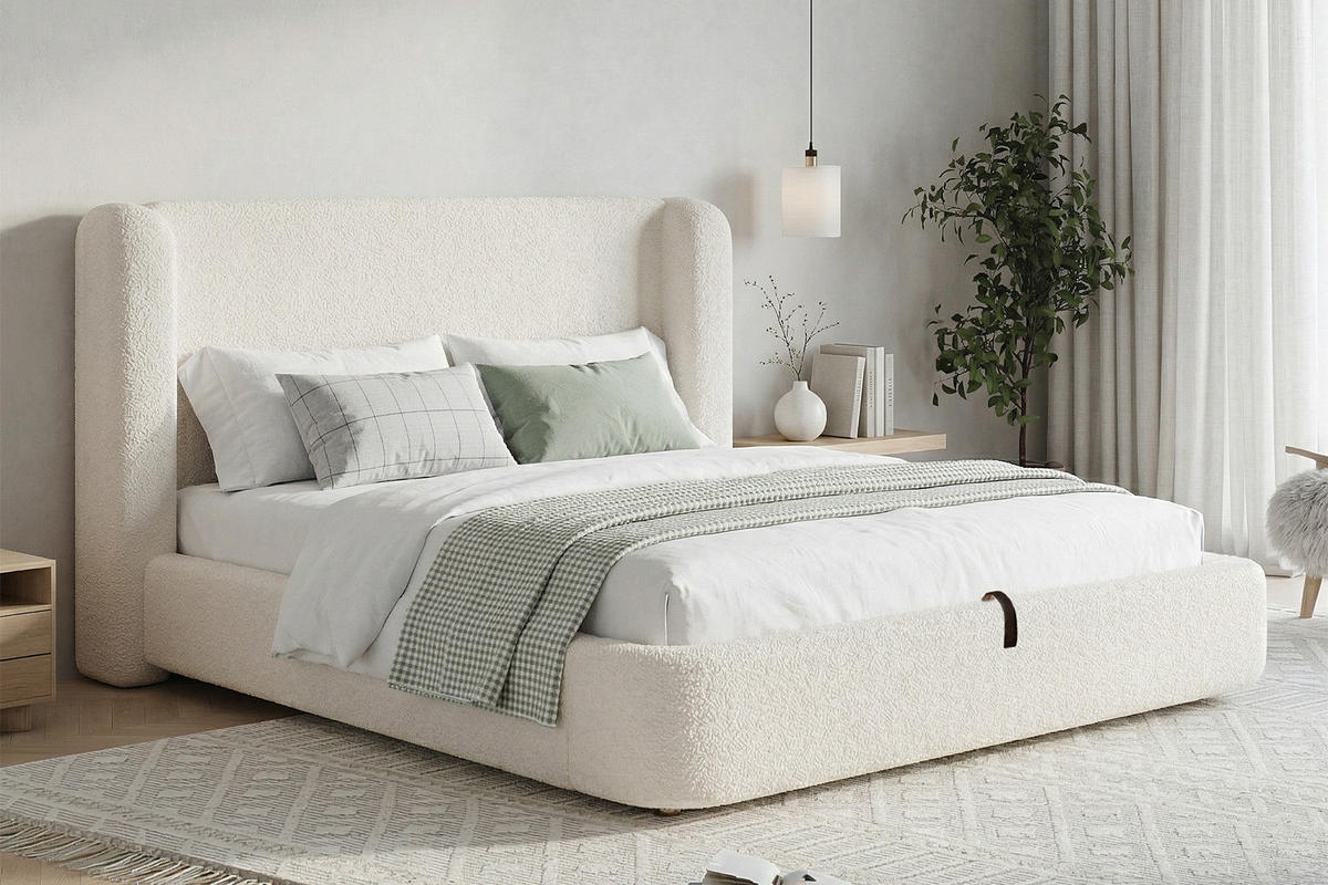 POLSTERBETT 180/200 cm in Beige mit Bettkasten Bouclé - Beige, Holzwerkstoff/Textil (180/200cm) - CHICFURN