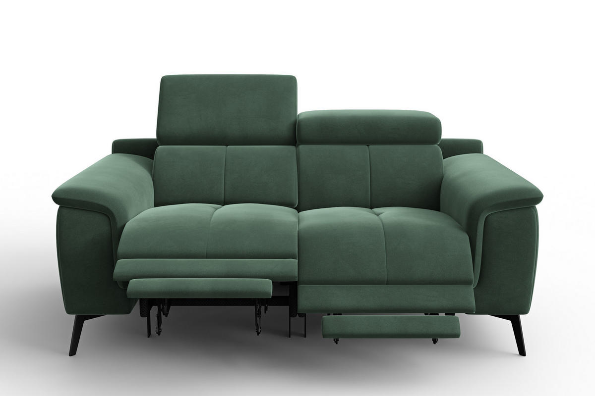 SOFA RELAX FIERO 2-Sitzer, Grüner Veloursstoff - Schwarz/Grün, Holz/Textil (170/82/103cm) - Courtois Laville