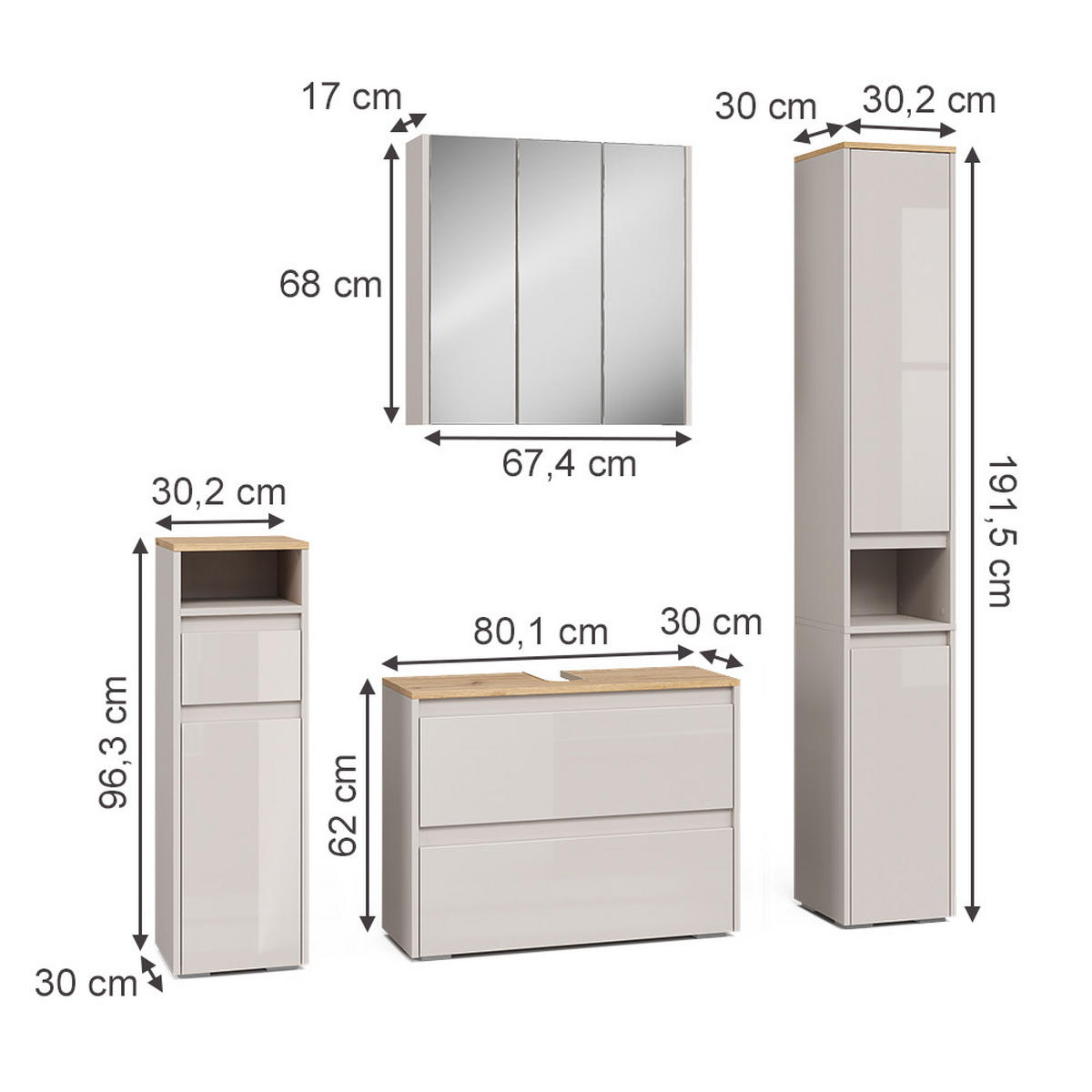 BADMÖBEL-SET Majest Cashmere 4 Teile - Kaschmir, Holzwerkstoff (30.2/96.3/30cm) - Vicco