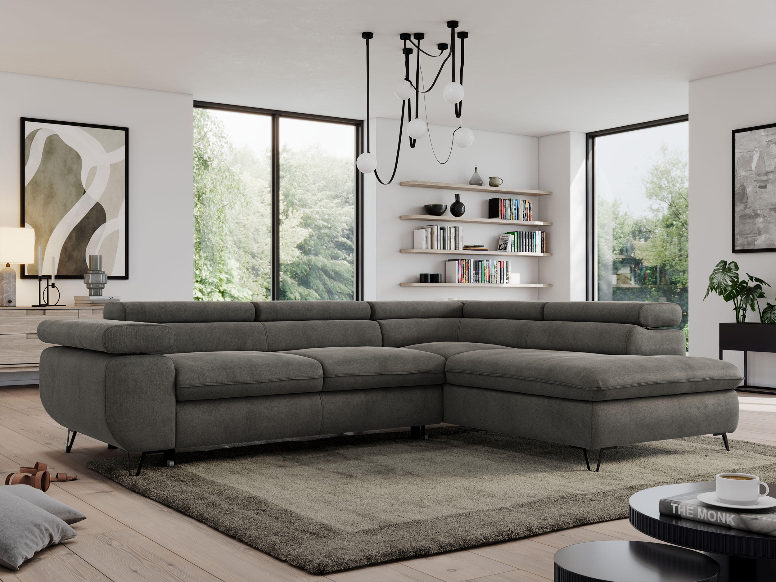 ECKSOFA PEDRO L Dunkelgrau Velvet - Rechts Seite - Dunkelgrau/Schwarz, Textil/Metall (273/208cm) - MKS