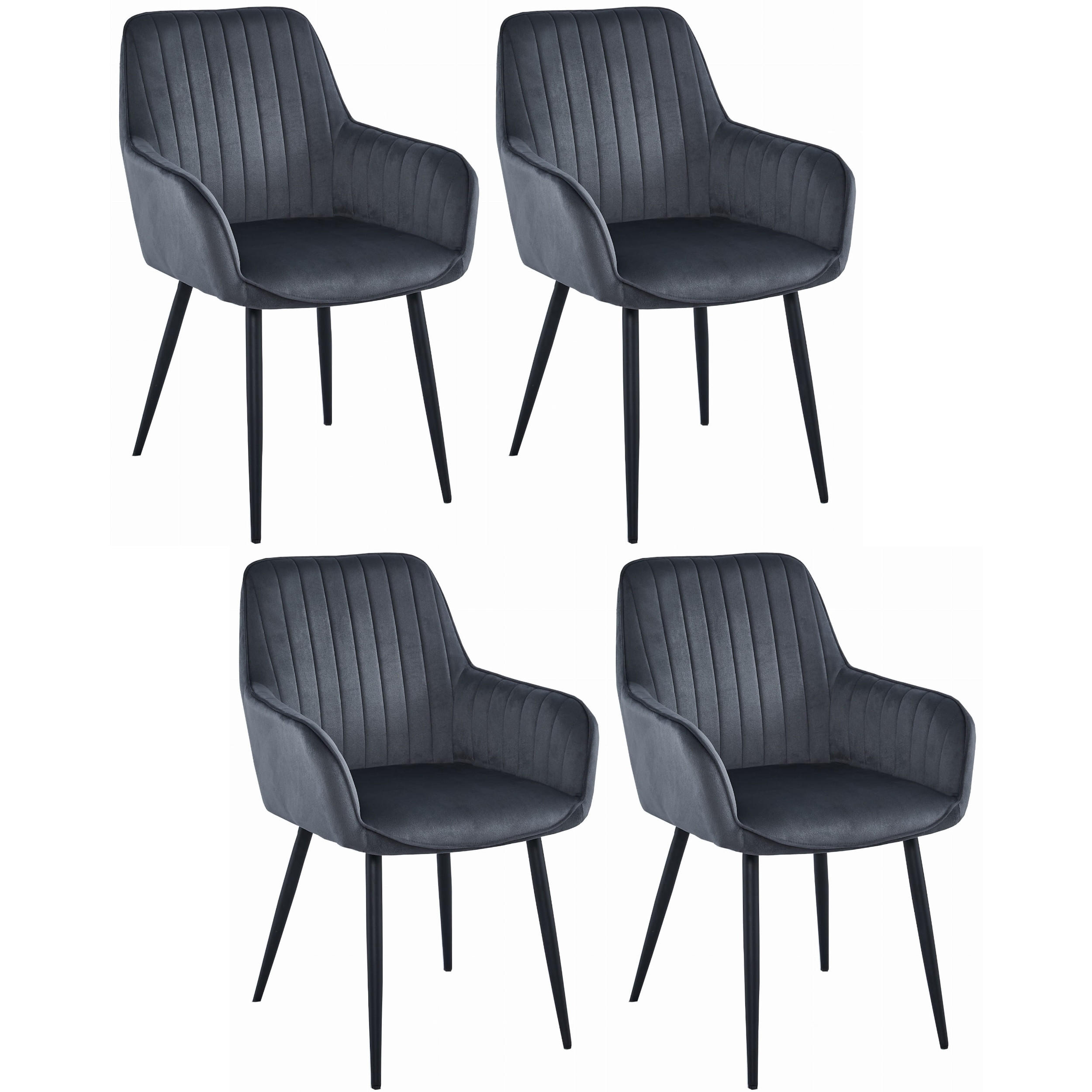 STUHL OSILO 4-er Set, Grau, Schwarz, Schwarze metallische Beine - Anthrazit, Textil/Metall (55/84/46cm) - Komodee