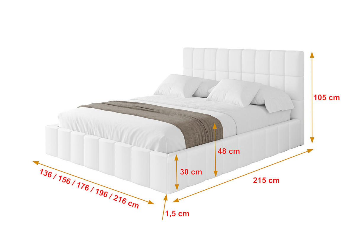 POLSTERBETT mit Bettkasten und Lattenrost, Boxbett ohne Matratze - AMEA 180x200 Weiß Kunstleder - Weiß Hochglanz, Holzwerkstoff/Textil (180/200cm) - ALTDECOR