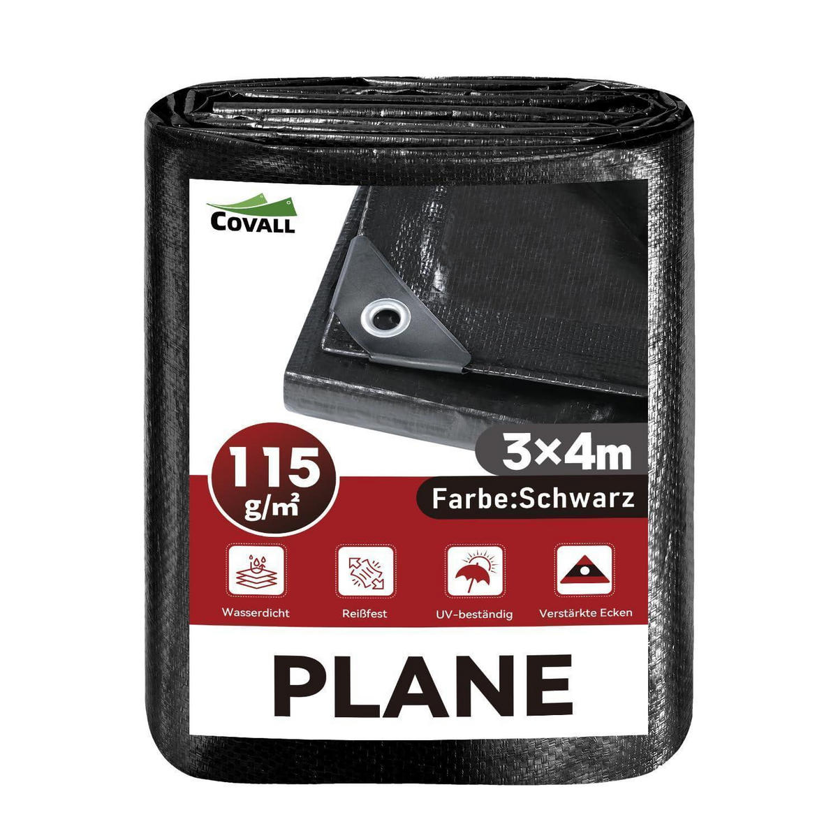 ABDECKPLANE 3 x 4 m Schwarz 115g/m² Wasserdicht UV-beständig - Schwarz, Kunststoff (30/25/6cm)
