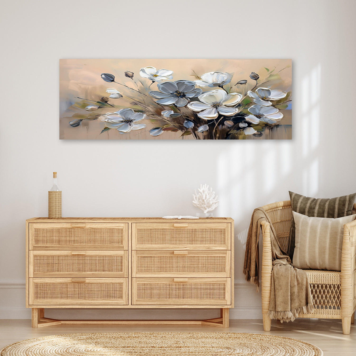WANDBILD graue blumenstrauß abstraktion - Grau, Textil (90/30cm) - Feeby