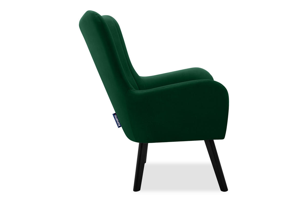 OHRENSESSEL GADI Velourstoff, Dunkelgrün - Dunkelgrün/Schwarz, Holz/Textil (76/100/78cm) - KONSIMO®