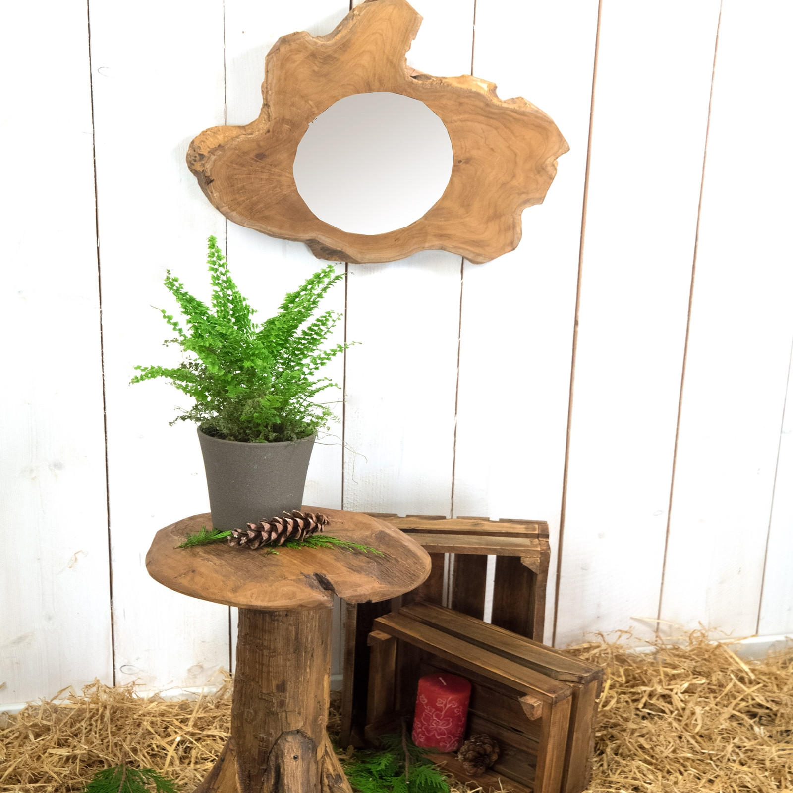 WANDSPIEGEL Tiko Teakholz Wurzel, rund, Unikat naturfarben - Naturfarben, Holz (40/35/4cm) - DESIGN DELIGHTS