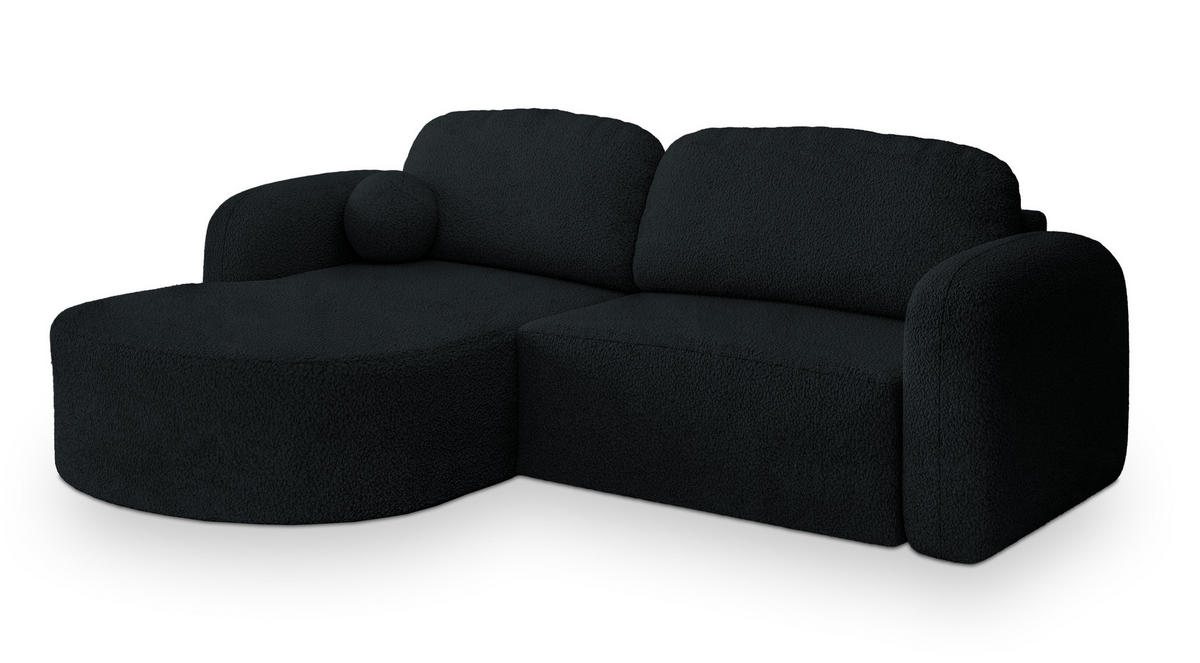 ECKSOFA AMILIA L-S Schwarz Boucle-Stoff mit Schlaffunktion - Schwarz, Holz (263/174cm) - MASSENO
