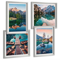 BILDER SET 4er Set - 50x50 cm & 40x60 cm Silberner Rahmen - Spiegelung des Waldes in Bergseen - Silberfarben, Kunststoff (50/50cm) - TULUP