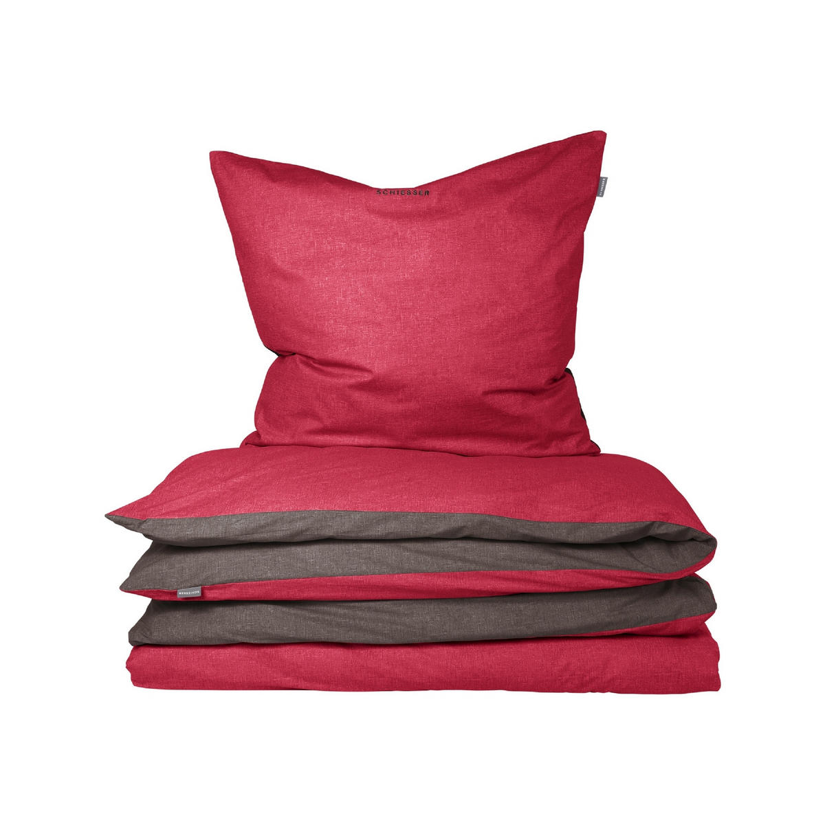 BETTWÄSCHESET Doubleface - Renforcé - 2-teilig - 155 x 220 cm - Rot-Dunkelgrau - Dunkelgrau/Rot, Textil (155/220cm) - SCHIESSER