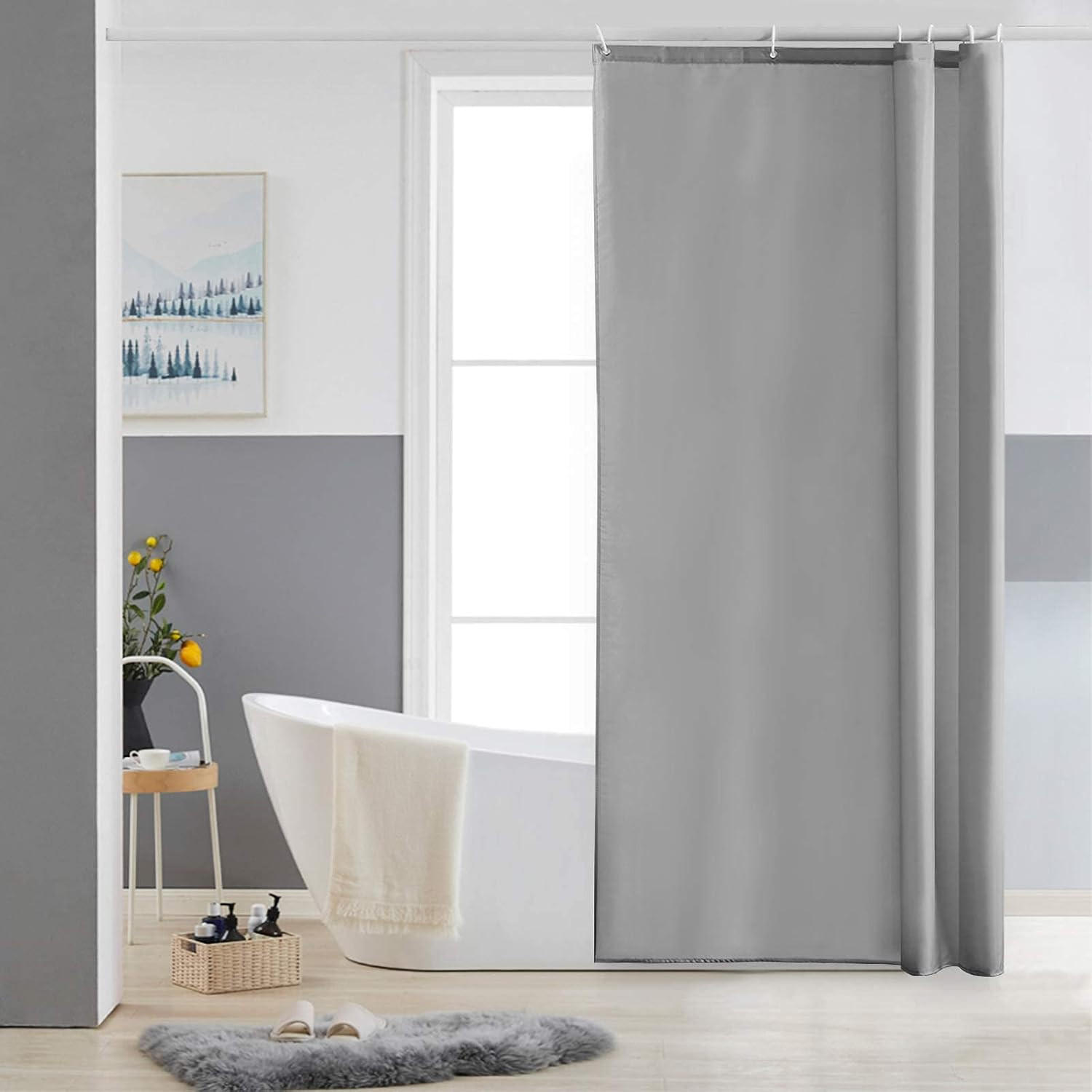 DUSCHVORHANG schimmelresistent Grau klein Stoff Polyester wasserdicht Badewanne maschinenwaschbar Haken - Grau, Textil (80/180cm) - MCBOSON