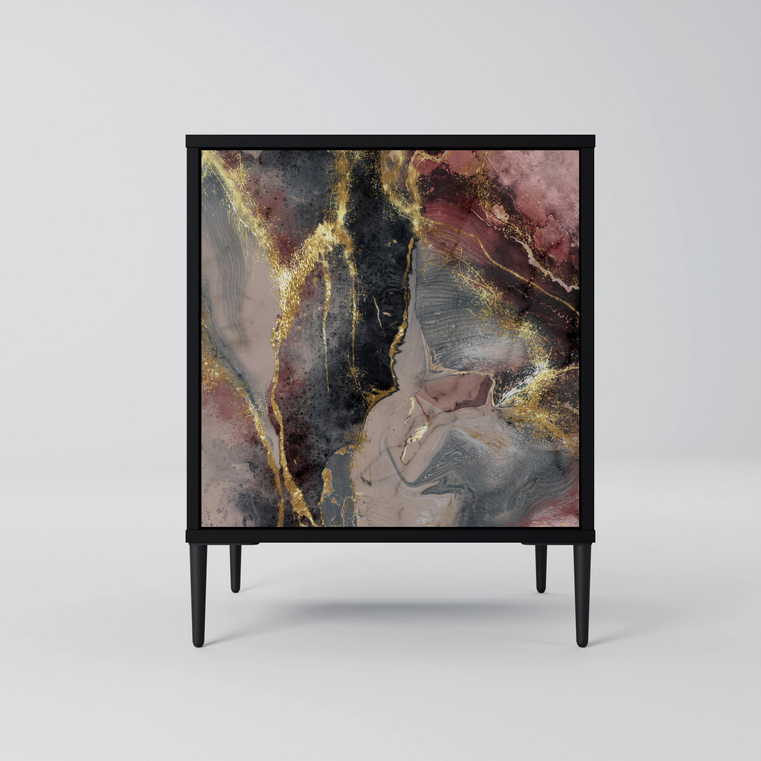 SIDEBOARD GOLDEN TIDES, Schwarz, 57,5x42x72,5 cm, Schwarze Metallfüße - Multicolor/Schwarz, Holzwerkstoff/Metall (57.5/72.5/42cm) - SpaceRebels