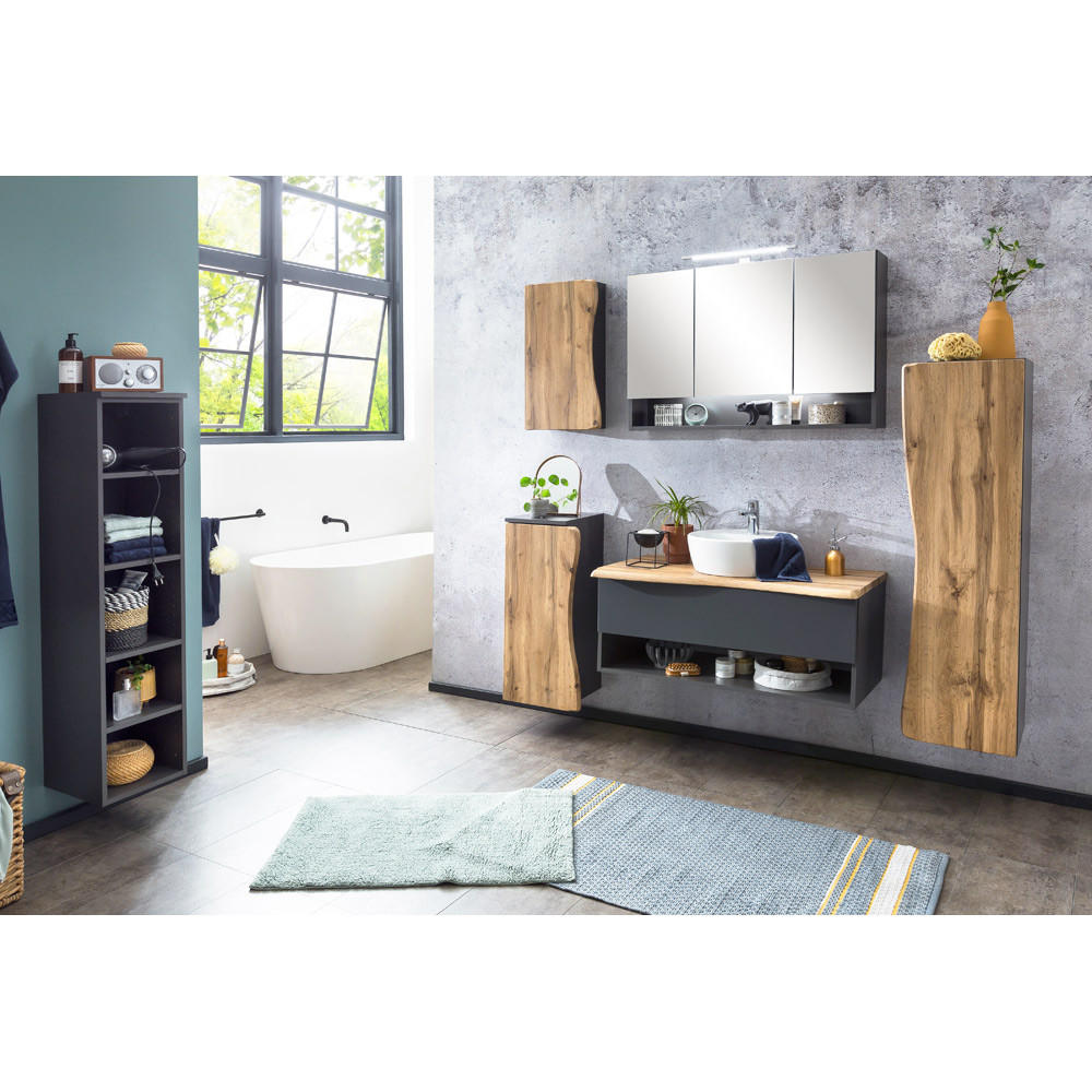 BADMÖBEL-SET 6-TLG. Kahla-03 - Anthrazit/Braun, Holzwerkstoff (216/200/52cm) - Lomado