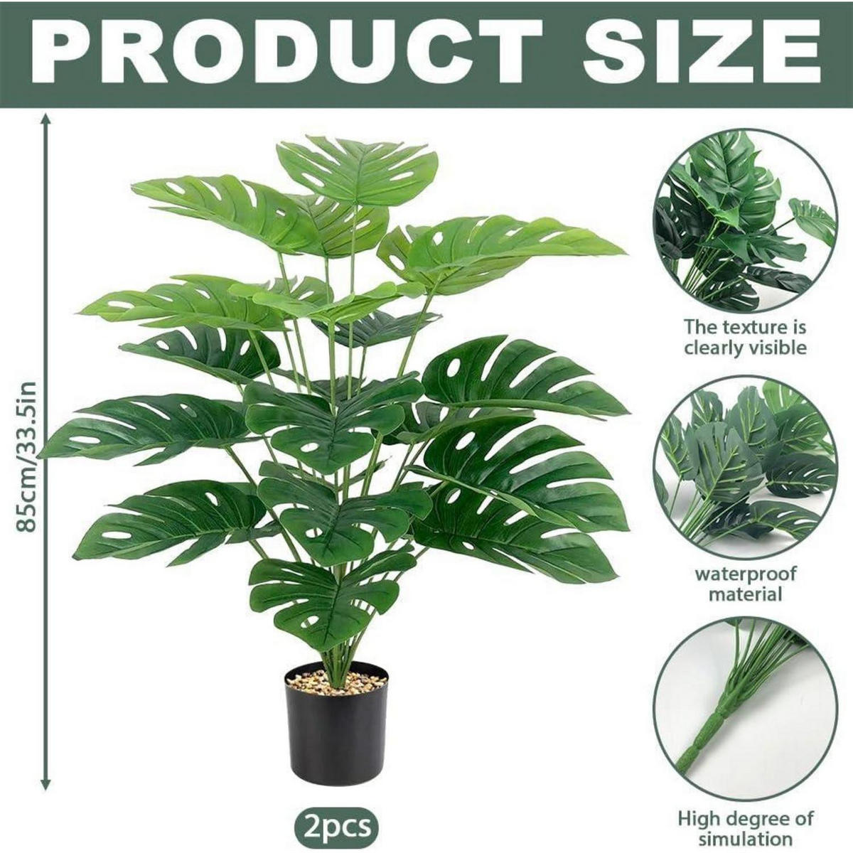 KUNSTPFLANZE Monstera 2-teiliges Set 85 cm - Grün, Kunststoff (15cm)