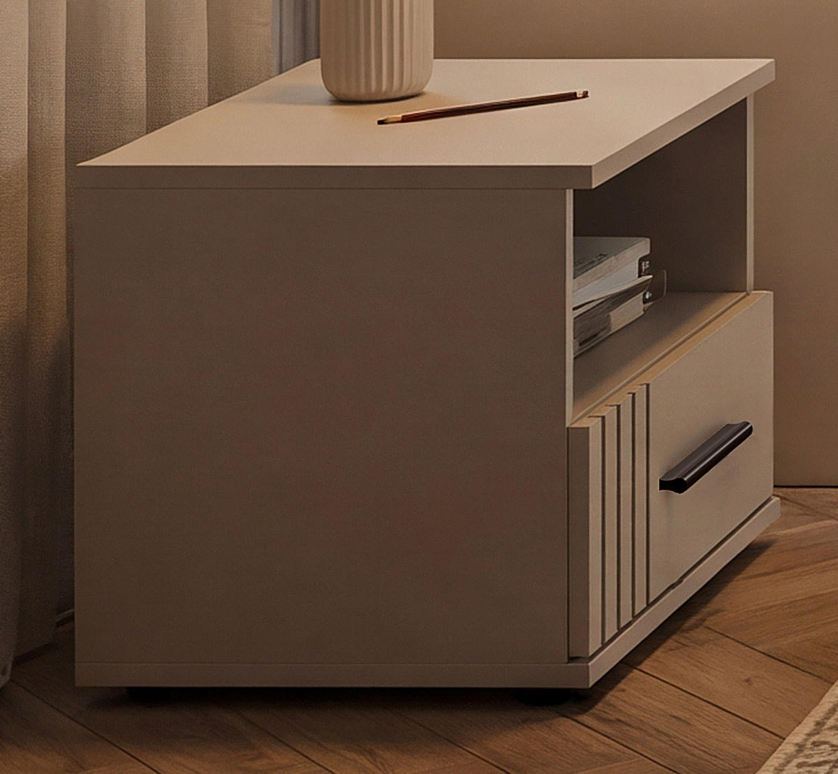 NACHTTISCH Kaschmir 45 x 38 cm, Nachtkommode mit Schublade - Kaschmir/Schwarz, Holzwerkstoff/Kunststoff (45/38/40cm) - Inn.Furn