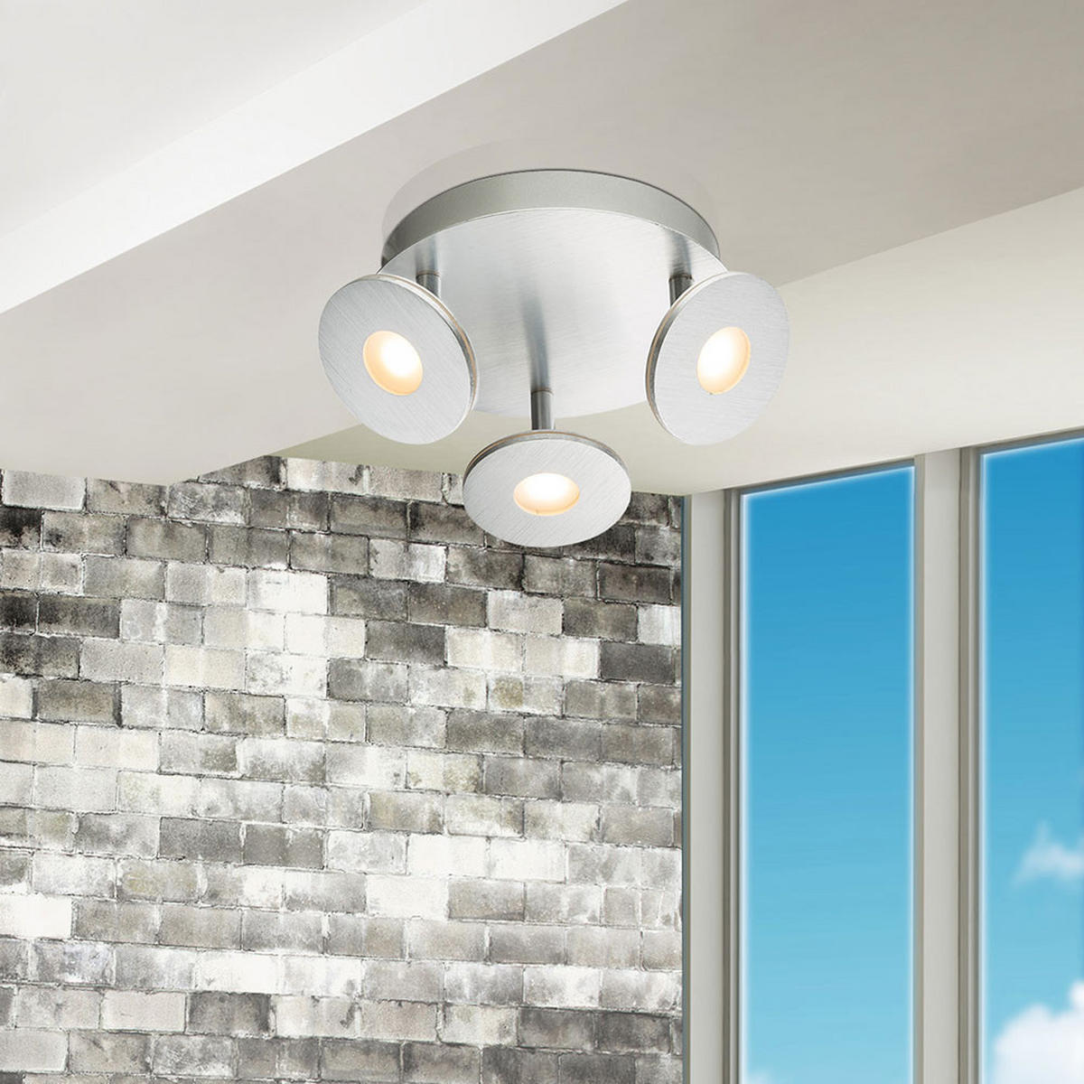 LED DECKENLEUCHTE Aluminium Silber gebürstet - Silberfarben, Metall (25/25/11.9cm) - Globo Lighting