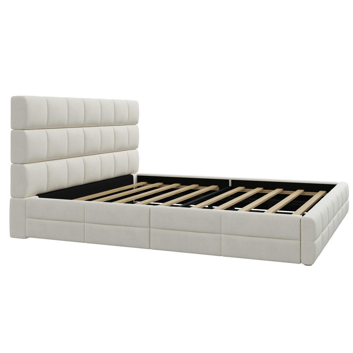 POLSTERBETT 180/200 cm in Beige Samt mit Kopfteil - Beige, Holzwerkstoff/Textil (180/200cm) - WISHDOR
