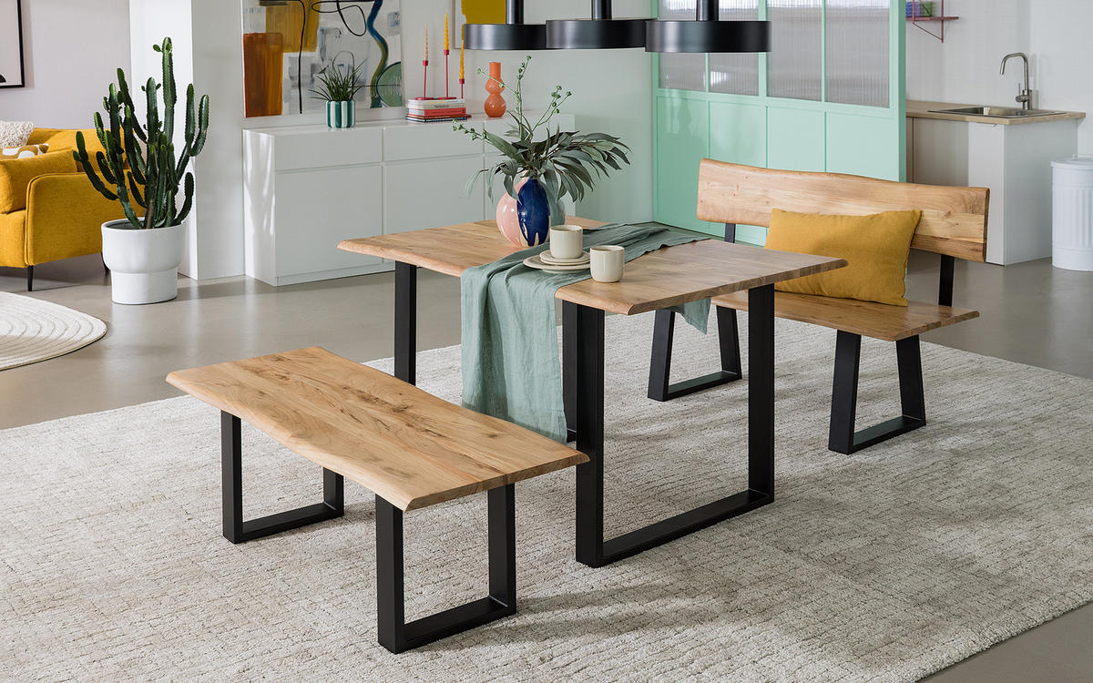 ESSTISCH mit Massivholzplatte - Akazie massiv / Eisen - Schwarz/Braun, Holz/Metall (80/120/76cm) - home24