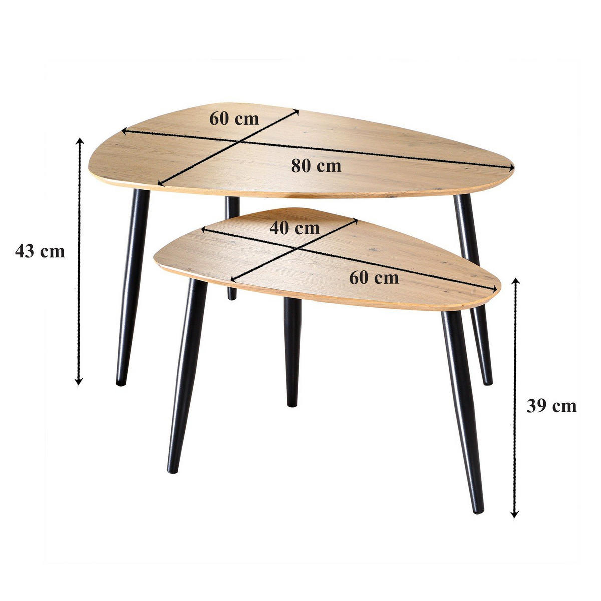 TISCH ineinander 2er-Set mit Metallbeinen 80/60/42 cm - Apfelbaumfarben, Holzwerkstoff (80/60/42cm) - Calicosy