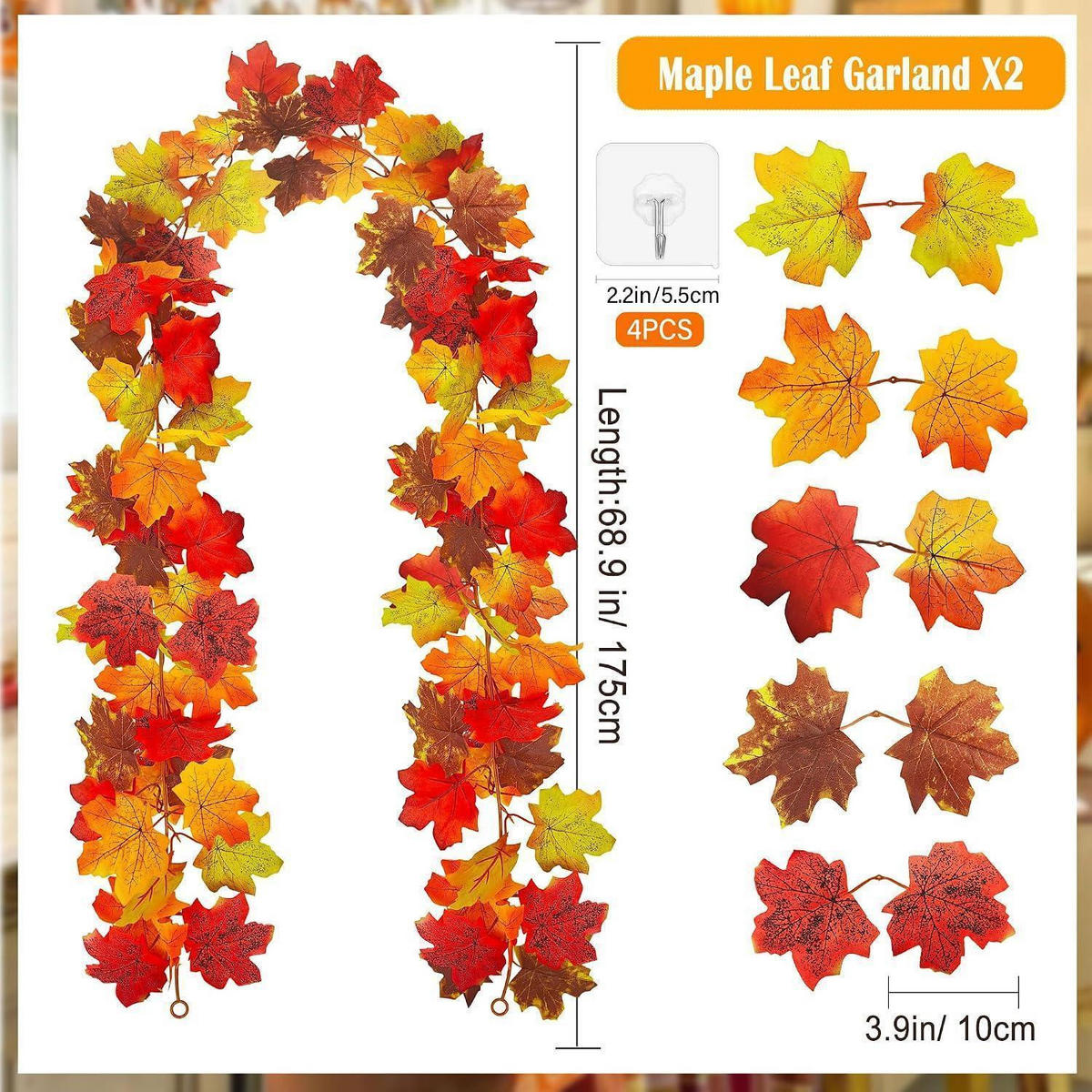 GIRLANDE 2-teiliges Set Künstliche Herbstblätter 175 cm - Multicolor, Kunststoff (1cm)