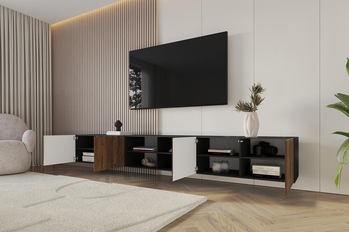 LOWBOARD NOA-2-W 3x100x40x41 cm - Schwarz / Katania - Eiche Wotan, Holzwerkstoff (300/40/41cm) - ALTDECOR