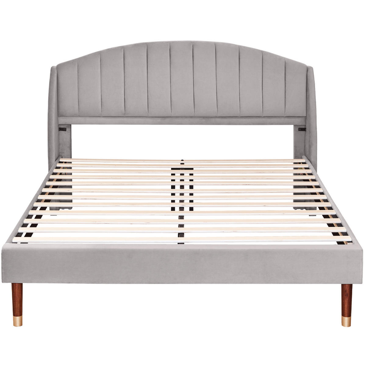 ČALOUNĚNÁ postel 160/200 cm samet šedá s roštem a čalouněným čelem - šedá, textil (160/200cm) - BEAOK