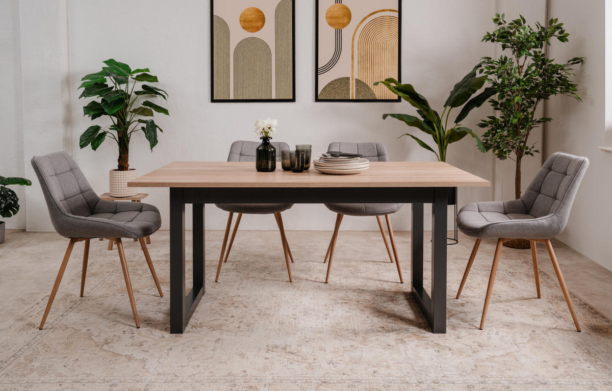 ESSTISCH Sonoma Eiche, Anthrazit Industrial, 160 - 200 cm, Küchentisch ausziehbar bis 8 Personen - Anthrazit/Sonoma Eiche, Holzwerkstoff (90/160/75cm) - Furn.Design