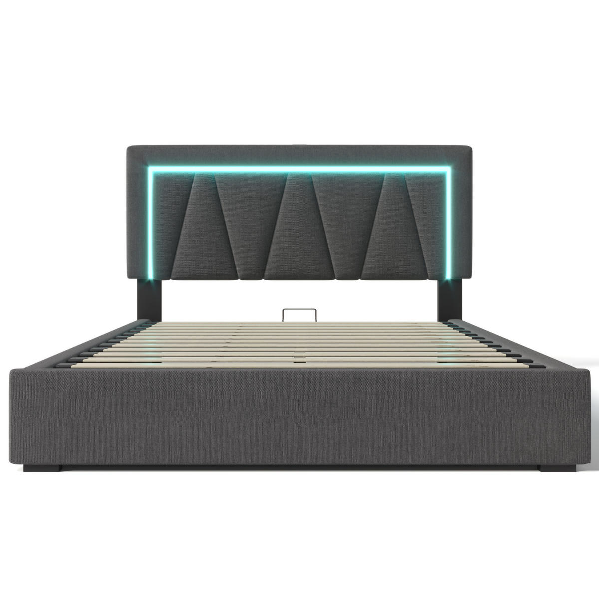 POLNJENA postelja iz lanu 140x200 cm sivo/bež z LED osvetlitvijo, USB in Type-C priključkom ter dvižnim predalom - siva, tekstil (140/200cm) - Modfu