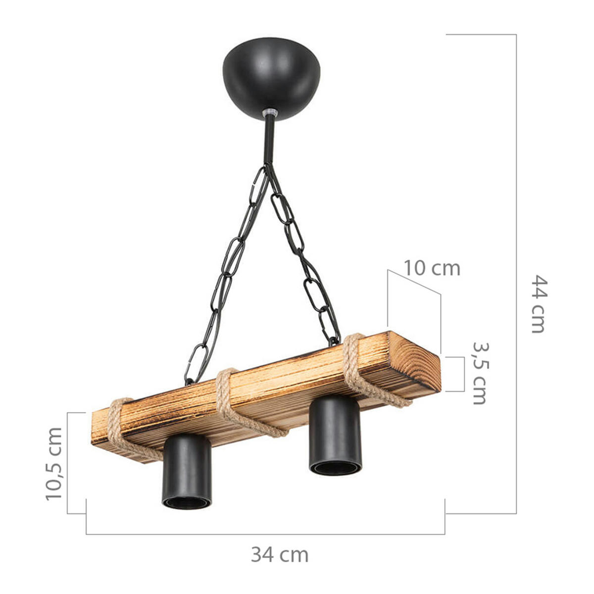 HÄNGELEUCHTE Hemel - Schwarz, Holz/Metall (10/34/44cm) - lux.pro