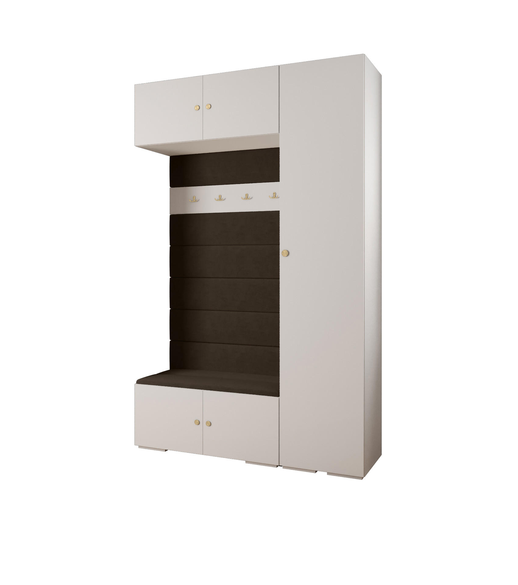 Abiks Möbel Garderoben-Set Weiß, Braun, Gold 150x236.7x47 cm