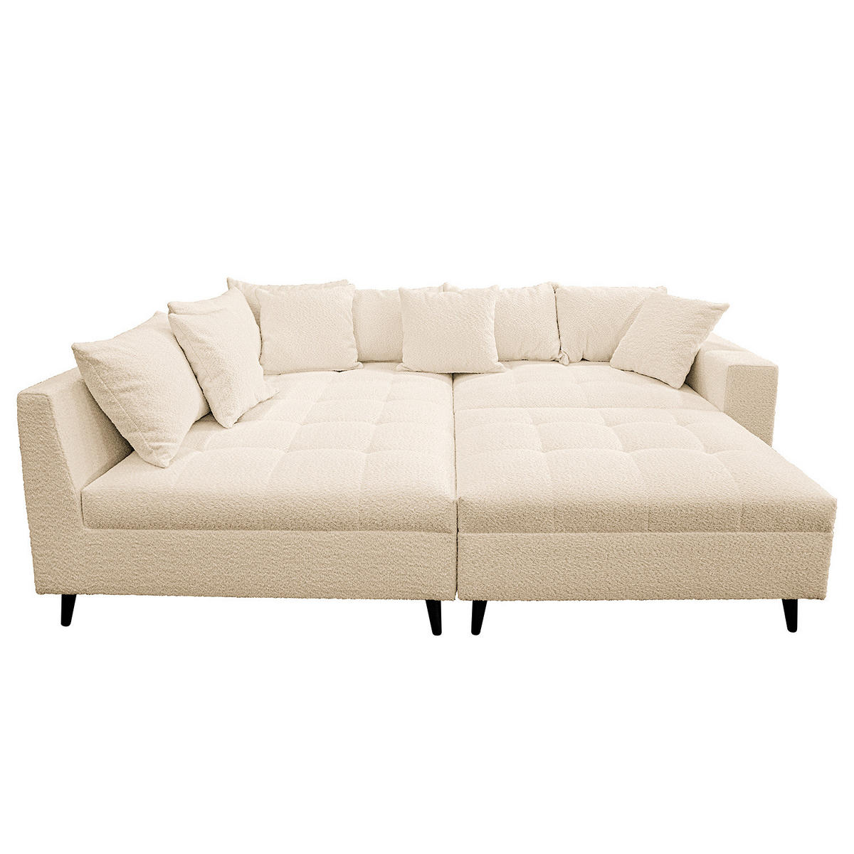 ECKSOFA mit Ottomane und Hocker - Beige/Schwarz, Birkenholz/Textil (247/174cm) - home24