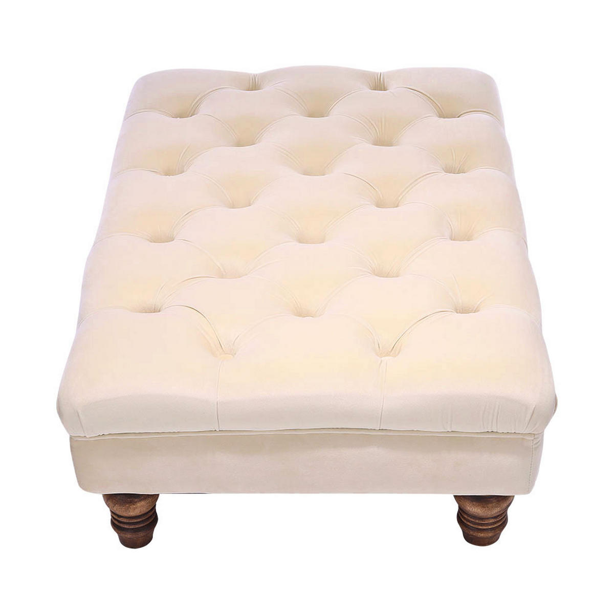 POLSTERHOCKER Knopfheftung Holzbeine Flanell in Beige Stilvoll & edel Vielseitig verwendbar Bodenschonend 90 x 60 x 30 cm - Beige/Walnussfarben, Holz/Textil (90/30/60cm) - Livingandhome