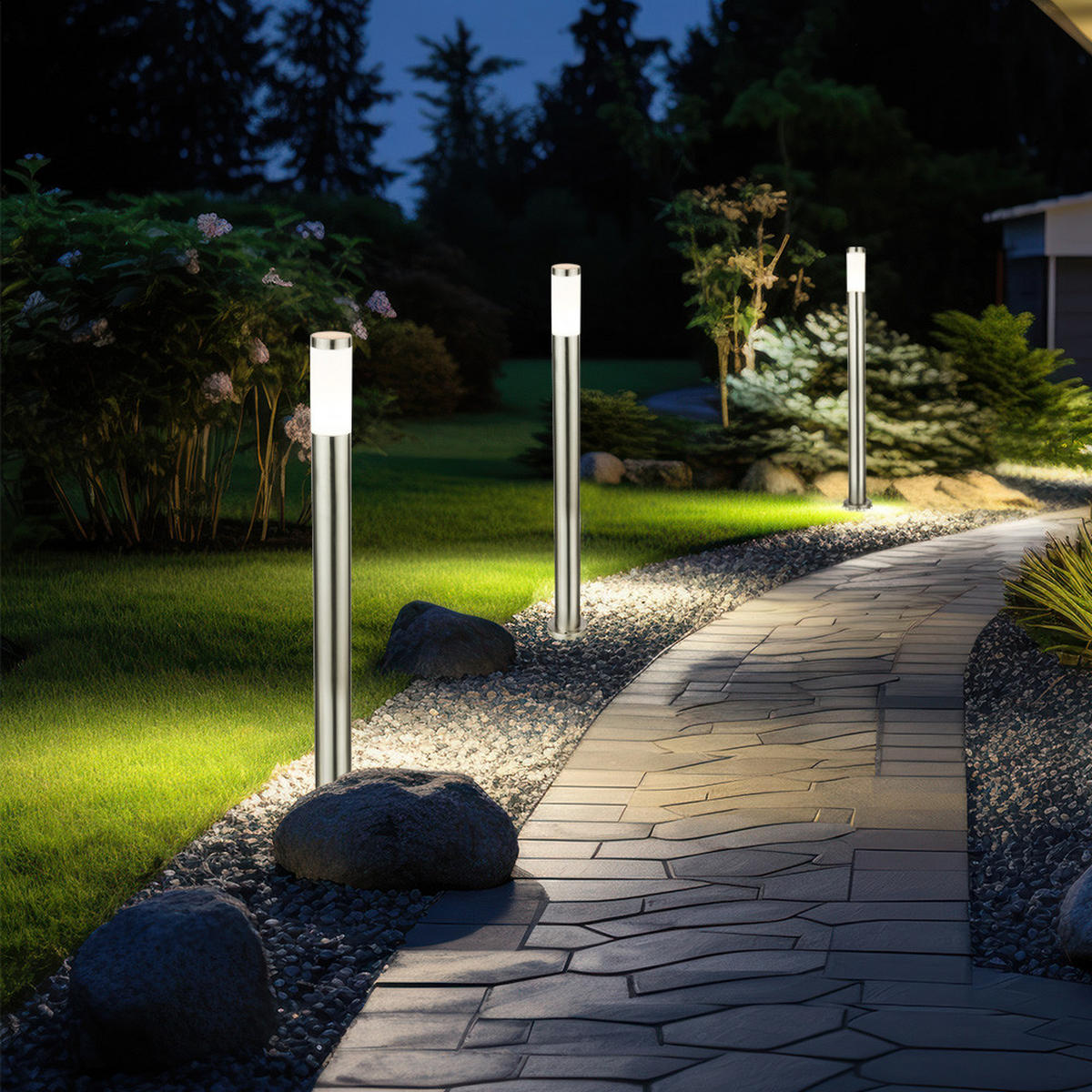 RGB LED WEGELEUCHTE Edelstahl Silber 2er Set - Silberfarben, Kunststoff (7.8/7.8/110cm) - Globo Lighting