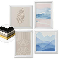 WANDBILDER 4er-Set - 50x50 cm & 40x60 cm Weißer Rahmen - Blätterwellen beige blau - Weiß, Kunststoff (50/50cm) - ArtPrintCave