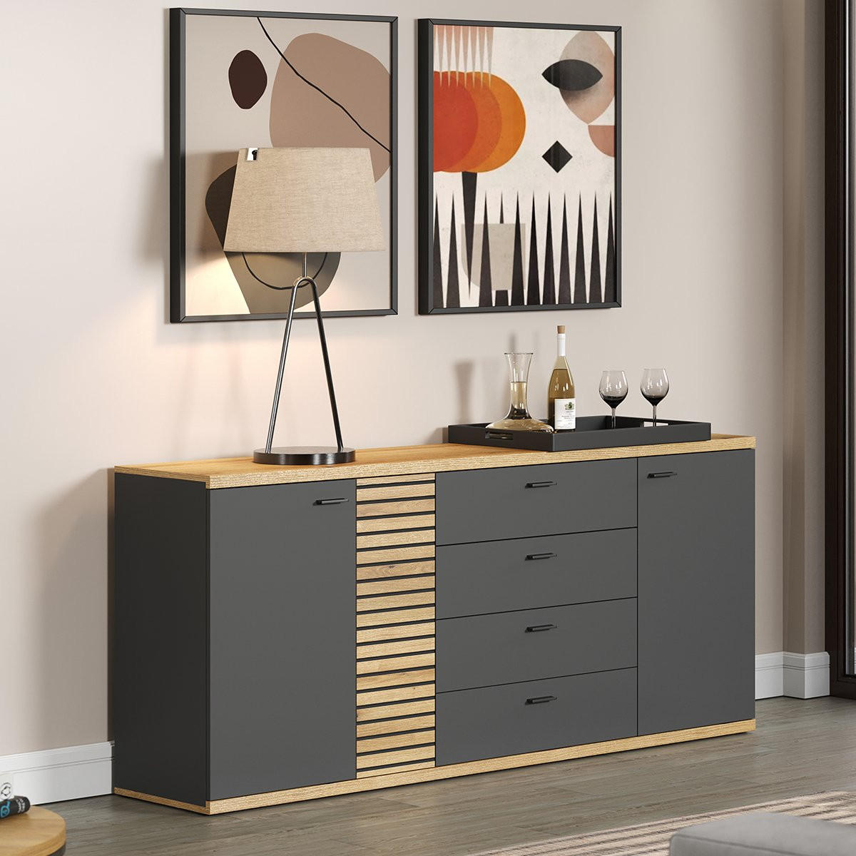 SIDEBOARD Norris Anthrazit - Anthrazit, Holzwerkstoff (186/85/42cm) - Trendteam