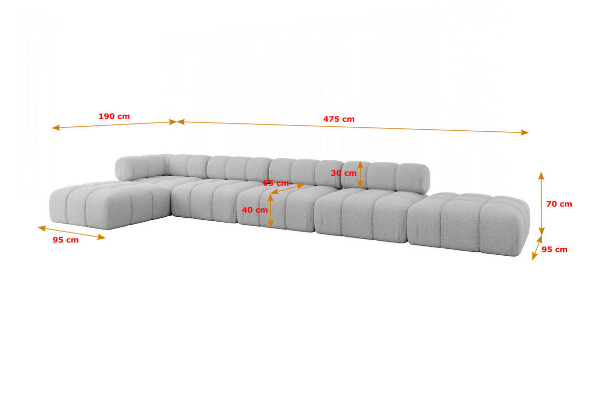 ECKSOFA modulares Sofa Kerru-L3 - 475x190x70 cm Hellgrau Bouclé - Hellgrau, Holzwerkstoff/Textil (475/190cm) - ALTDECOR