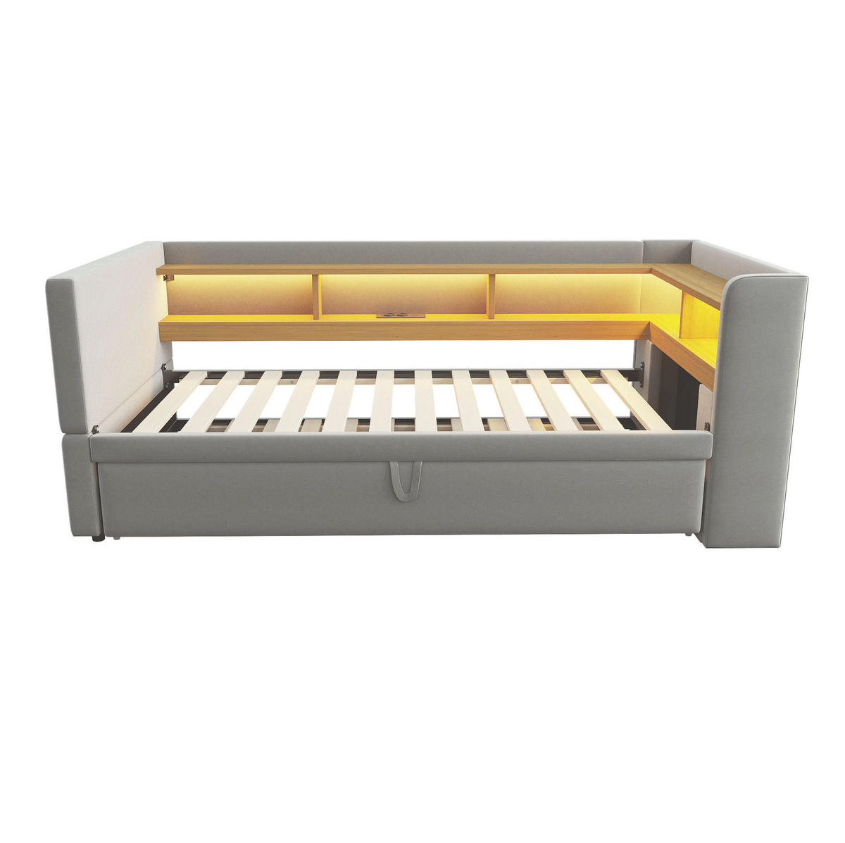 POLSTERBETT 90/180 x 190 cm aus Flanell mit LED-Beleuchtung und Steckdosen Beige - Beige, Textil (90/190cm) - Modenvie