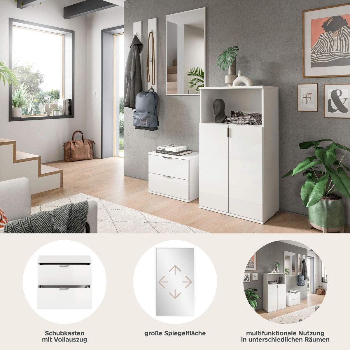 GARDEROBE Systemmöbel Projekt X 5tlg. Kombination , ca.179x191x37 cm - Weiß, Holzwerkstoff (179/191/37cm)