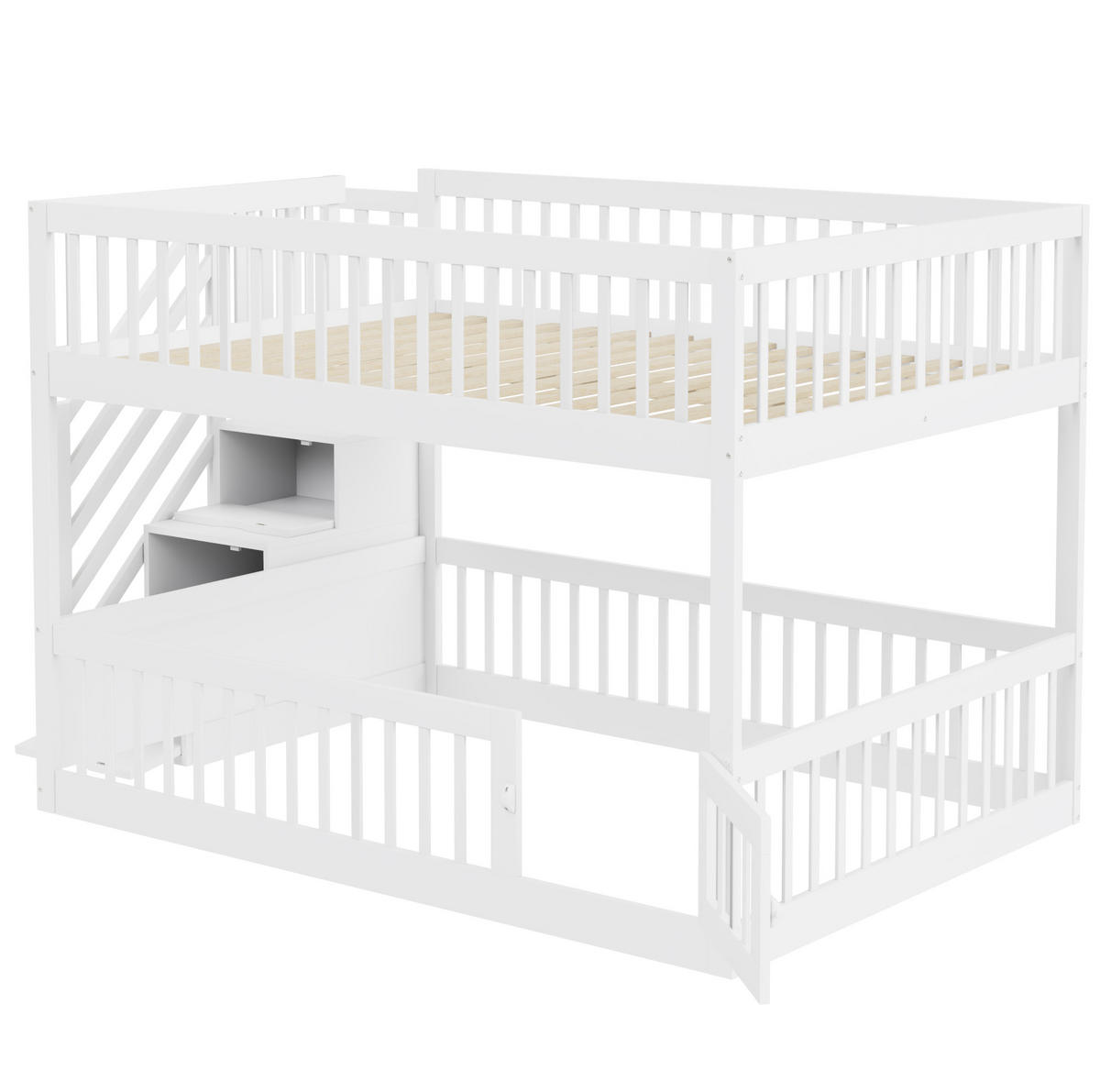 ETAGENBETT 140/200 cm mit Stauraumtreppe, Schubladen und Spieltür, Weiß - Weiß, Holzwerkstoff (140/200cm) - Redom
