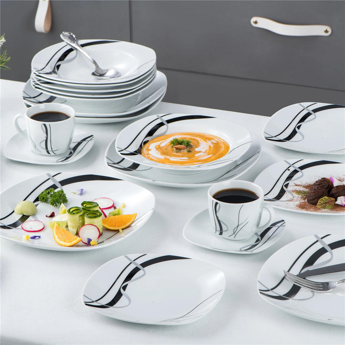 KOMBISERVICE 60-teilig Porzellan Set für 12 Personen - Weiß, Keramik (24.7/2.2/24.7cm) - Kaket