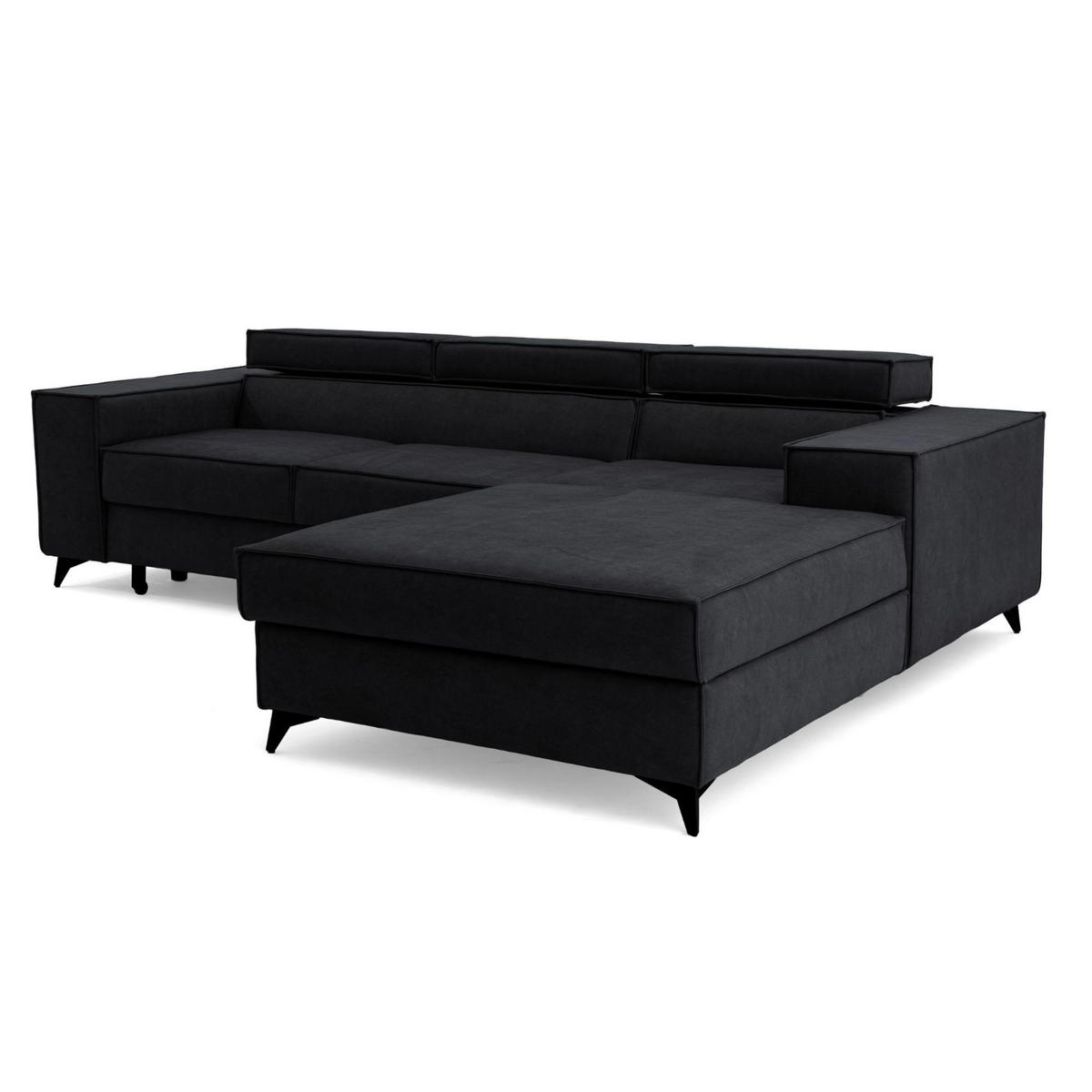 ECKSOFA PURE S Rechts mit Schlaffunktion 127x215 Velours Graphit - Graphitfarben/Schwarz, Holz/Textil (204/281cm) - Muffo