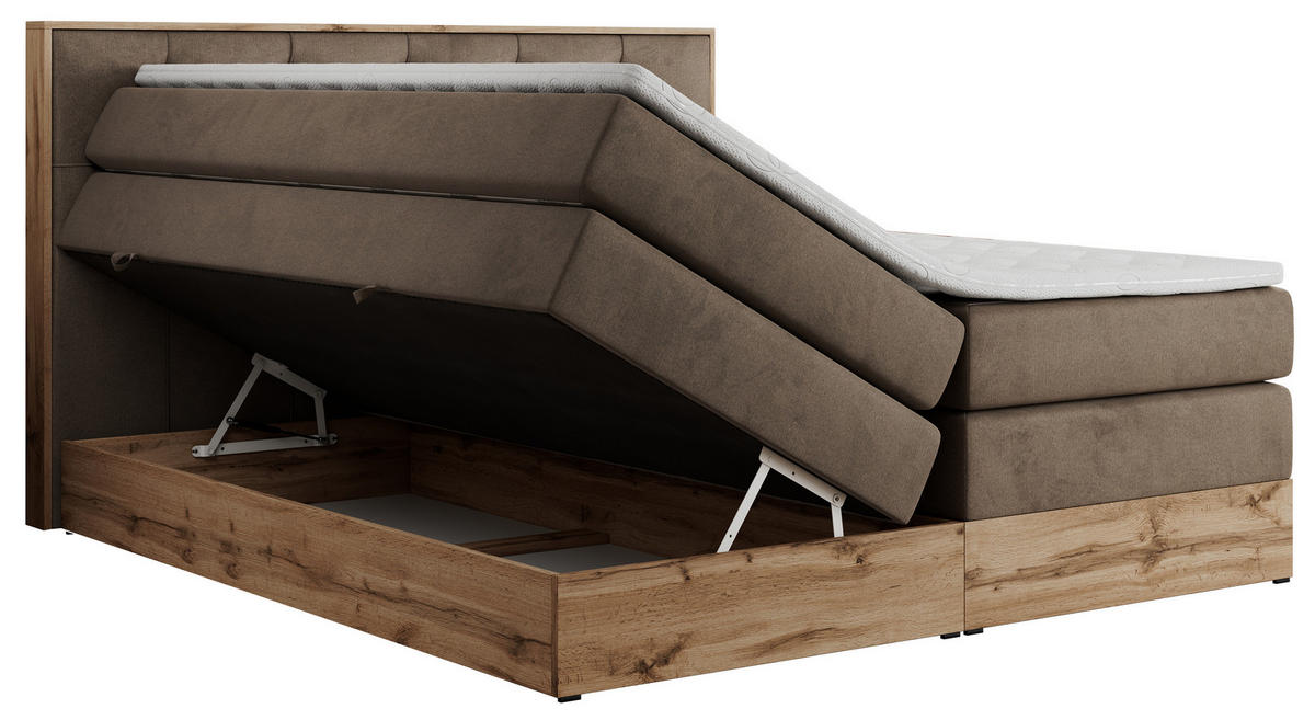 BOXSPRINGBETT VENETO KING 140/200 Braun Velvet - H3 - Braun, Holz/Textil (140/200cm) - MKS