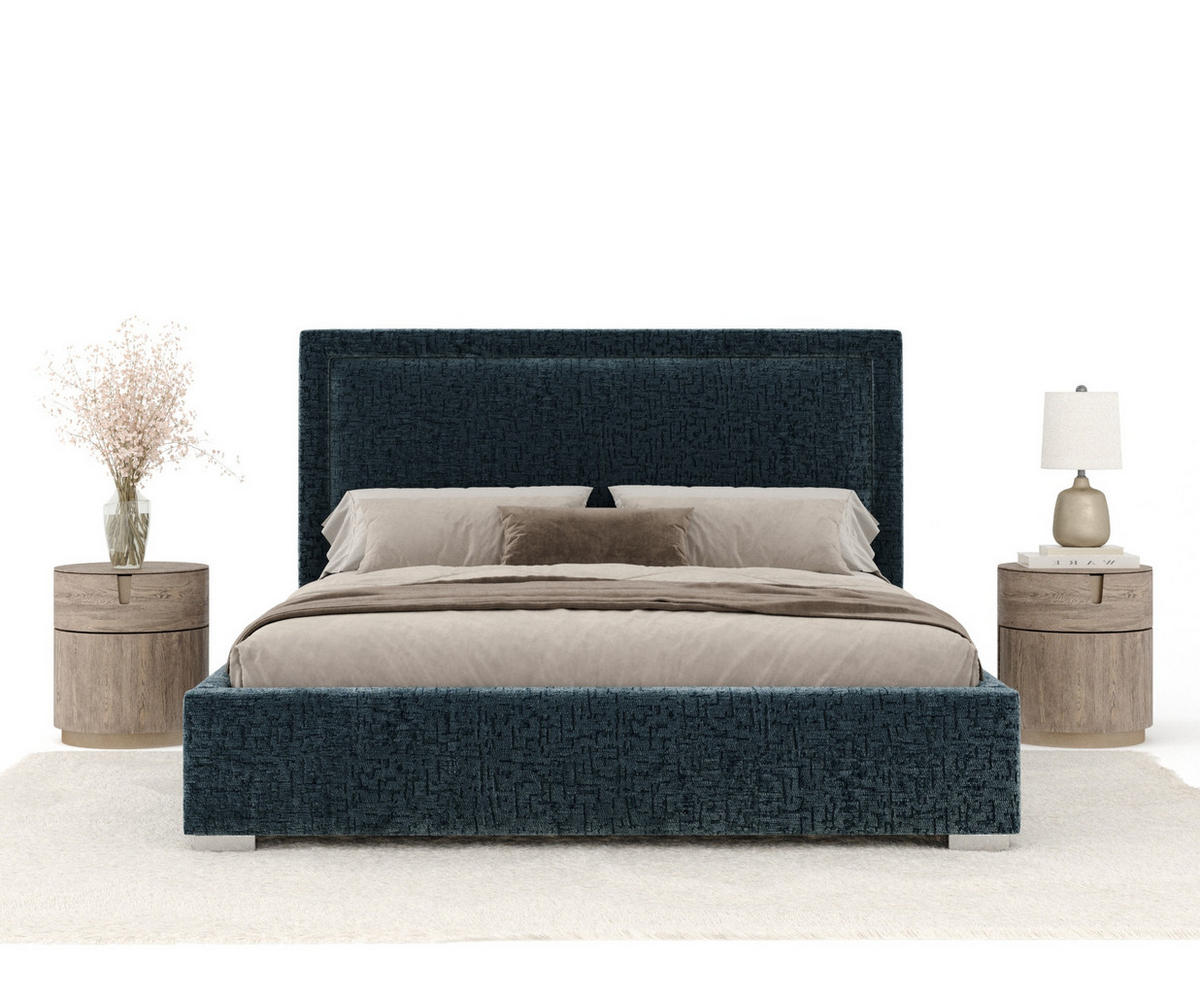 POLSTERBETT Ordina Blau 160/200 cm im Chenille-Stoff - Blau/Silberfarben, Holz/Holzwerkstoff (160/200cm) - Maison de Reve