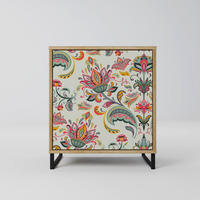 SIDEBOARD ORGANIC FOLKLORE, Eichefarben, 57,5x42x67,5 cm, Schwarze Metall-Rahmenfüße - Eichefarben/Multicolor, Holzwerkstoff/Metall (57.5/67.5/42cm) - SpaceRebels